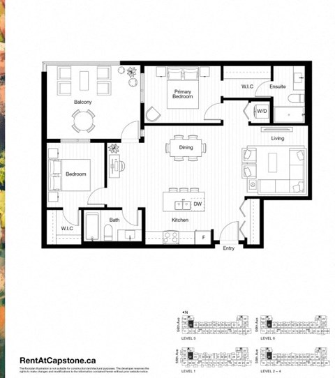 Floor plan for 2 beds, 2 baths, 985 sqft